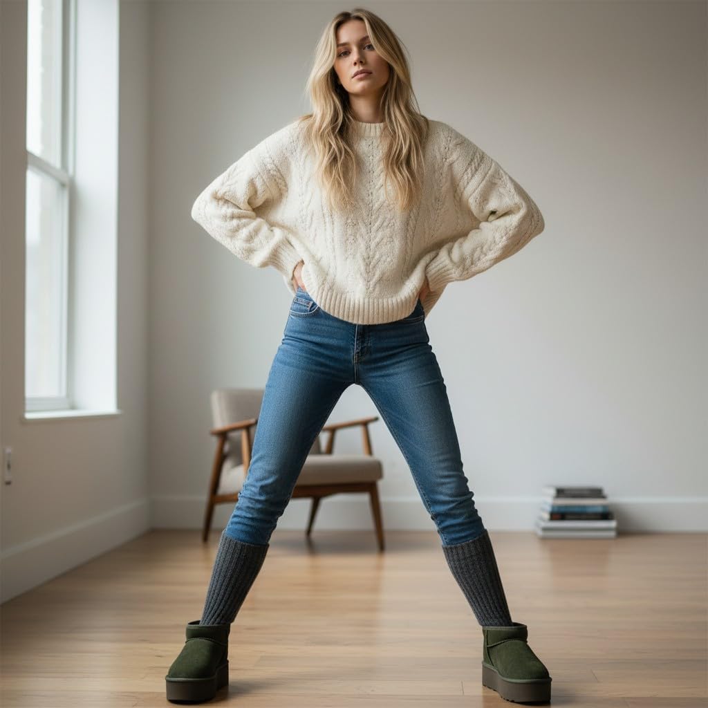 CUSHIONAIRE Hippy Women’s Platform Ankle Boots – Genuine Suede, Faux Fur Lining, Cozy Winter Slip-On Design, Comfortable Footwear with Wide Widths Available