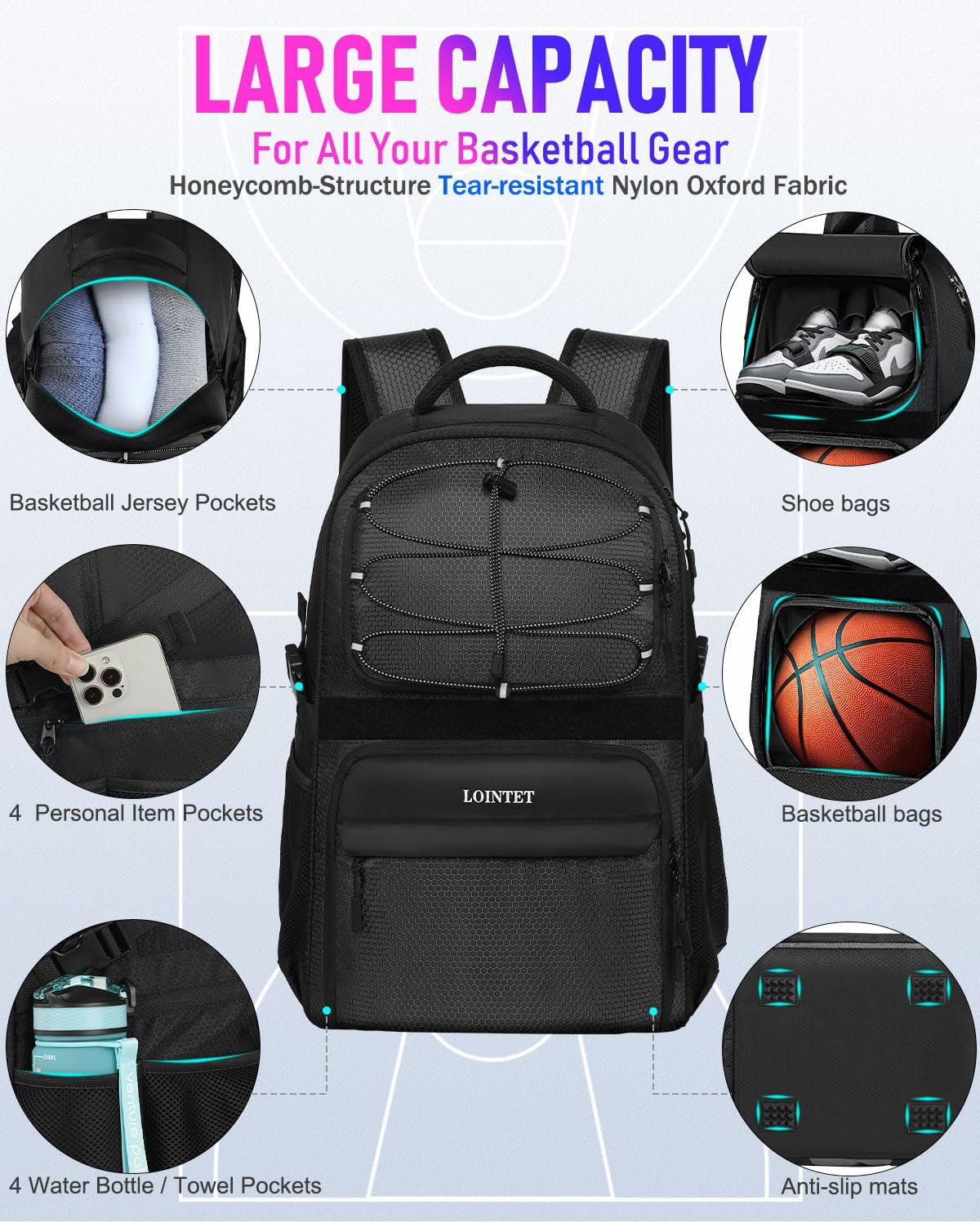 Basketball Bag Backpack with Ball Holder Shoes Compartment, Large Basketball Accessories Sports Bag