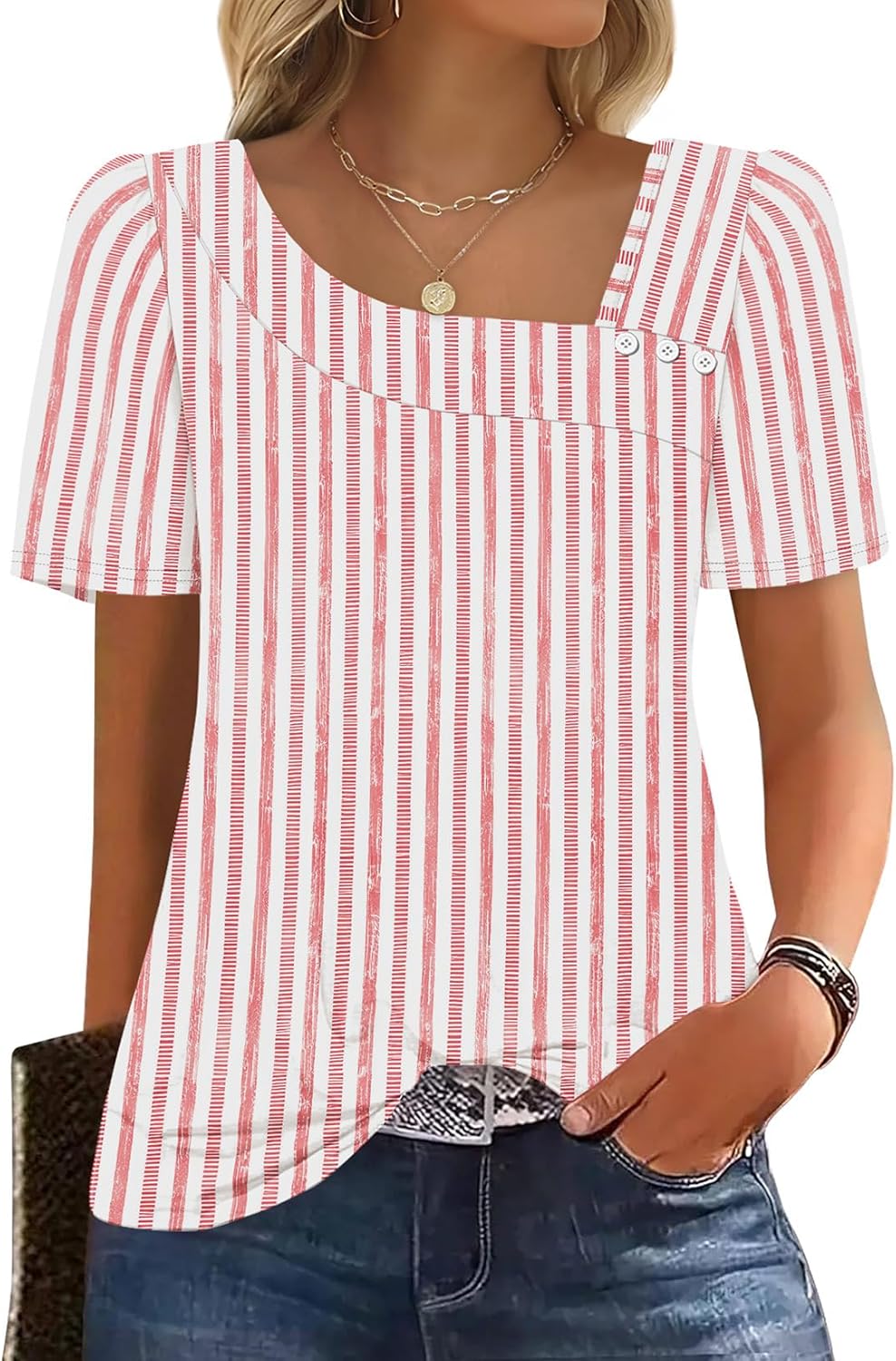 WIHOLL Womens Summer Tops Short Sleeve Shirts Square Neck Spring Outfits 2026 Fashion Clothing Blouses