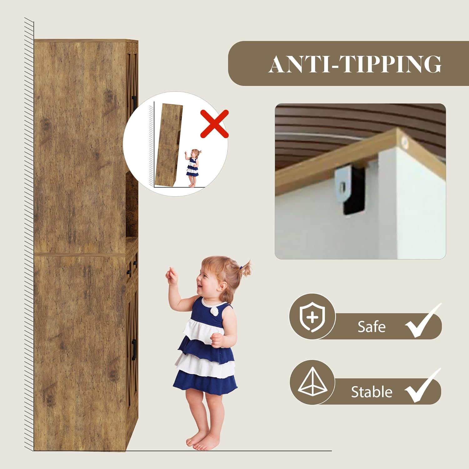 71“ Kitchen Pantry Storage Cabinet, Kitchen Hutch with Microwave Stand and Adjustable Shelves Freestanding Cupboard for Dining Living Room, Brown