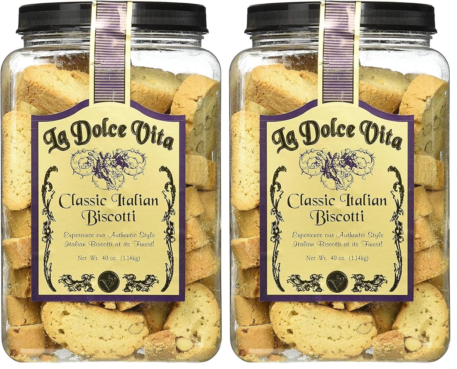 La Dolce Vita Classic Almond Italian Biscotti Cookies, Gourmet Coffee & Tea Dipping Snack, 40 oz Jar