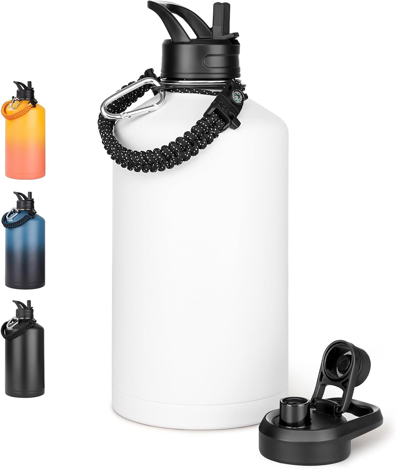 24 oz Insulated Water Bottle with Handle, 304 Stainless Steel Water Bottles with Wide Mouth, Double Wall Vacuum Sports Water Bottle, BPA Free, Keep Cold and Hot, Blue&Black