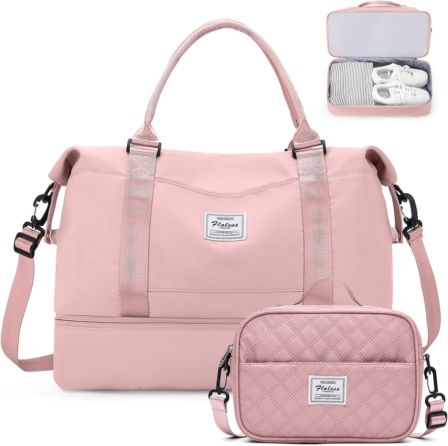 Weekender Bags for Women,Personal Item Travel Bag with Shoes Compartment,Overnight Travel Duffel Bag with Toiletry Bag