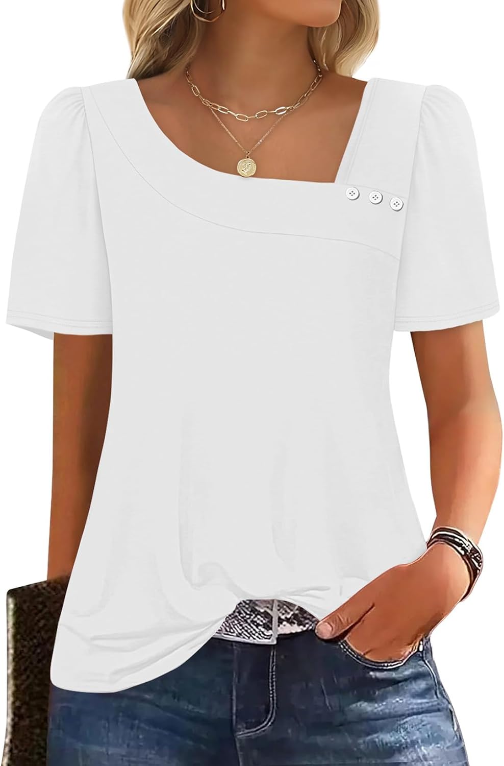 WIHOLL Womens Summer Tops Short Sleeve Shirts Square Neck Spring Outfits 2026 Fashion Clothing Blouses