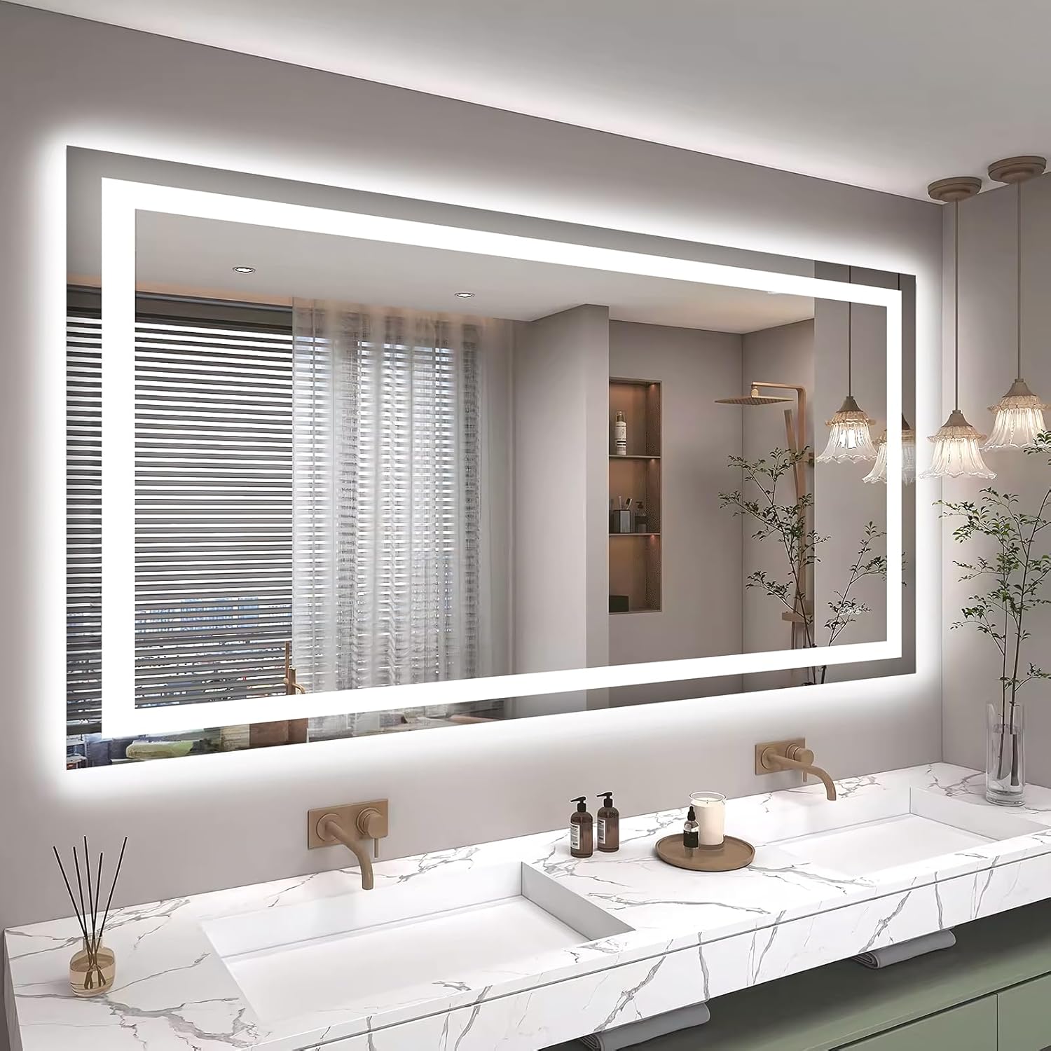 40X32 LED Bathroom Mirror with Lights, Anti-Fog, Dimmable, Backlit + Front Lit, Smart Bathroom Vanity Mirror, Memory Function, Shatterproof, Tempered Glass (Horizontal/Vertical)