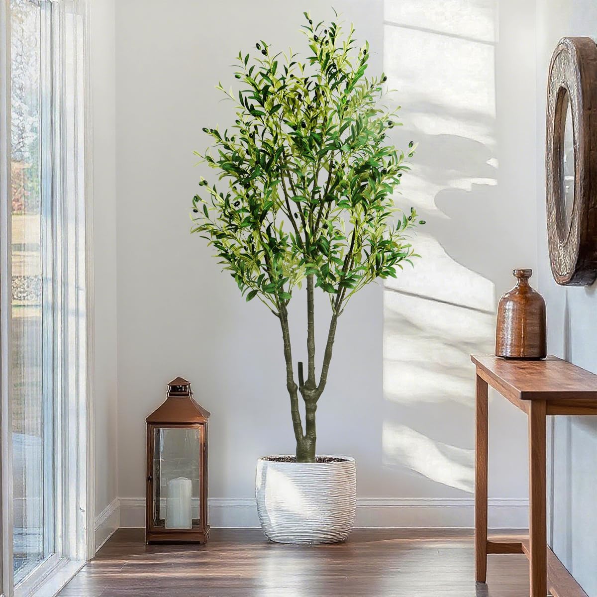 Artificial Cherry Blossom Tree 6ft Tall Indoor Faux White Flower Tree,Fake Cherry Blossom Tree for Home Office Party Wedding Decor