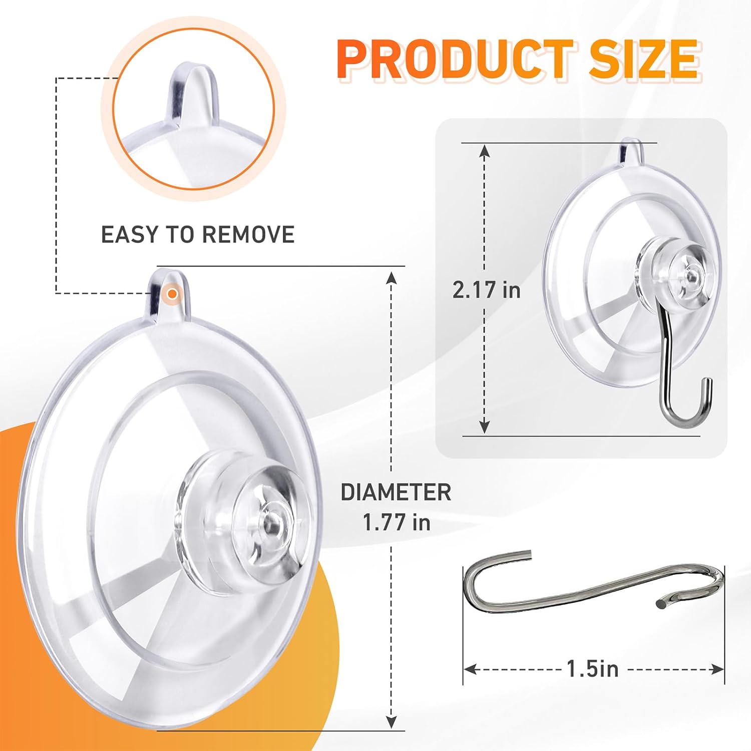 KORCCI Suction Cup Hooks 12Pack - Max Load 10LB, 1.77Inch Clear Medium Suction Cups, No Trace, Reusable & Removable, Stainless Steel Hooks, for Tile, Glass, Window, Shower, Kitchen, Bathroom