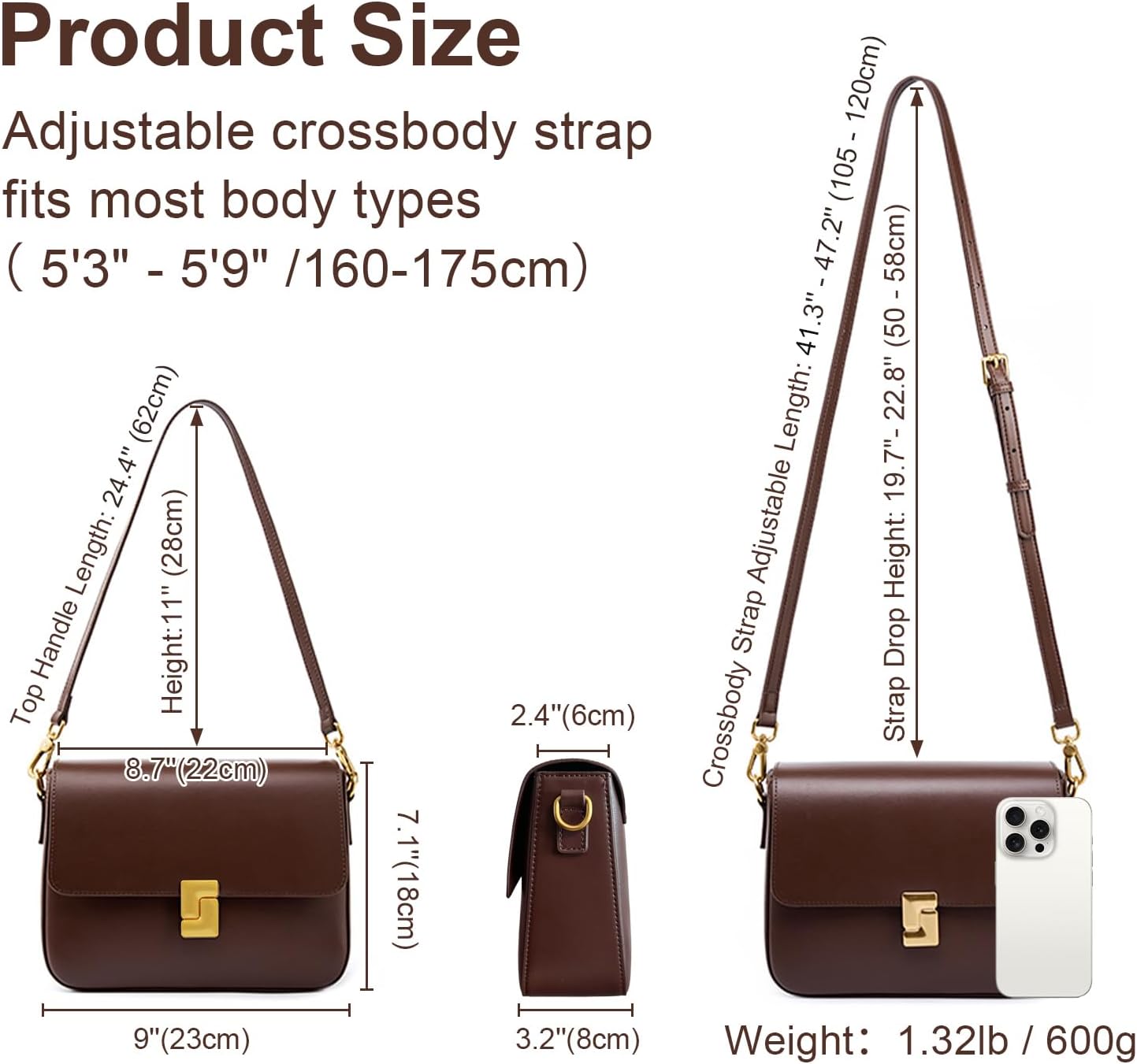 Shoulder Bags for Women, Leather Crossbody Purses Vintage Handbags-Adjustable Strap Leather Crossbody for Travel