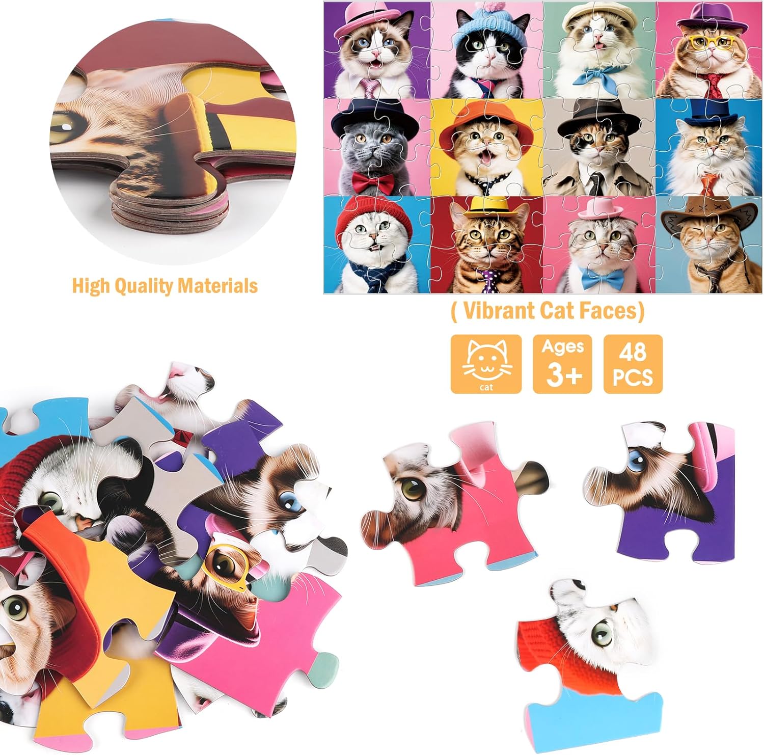 Jumbo Floor Puzzle for Kids,48 Piece Cat Jigsaw Puzzles,Pet Learning Educational Toys for Toddlers Ages 3-5,Children Gift for Boy Girl Ages 4-8