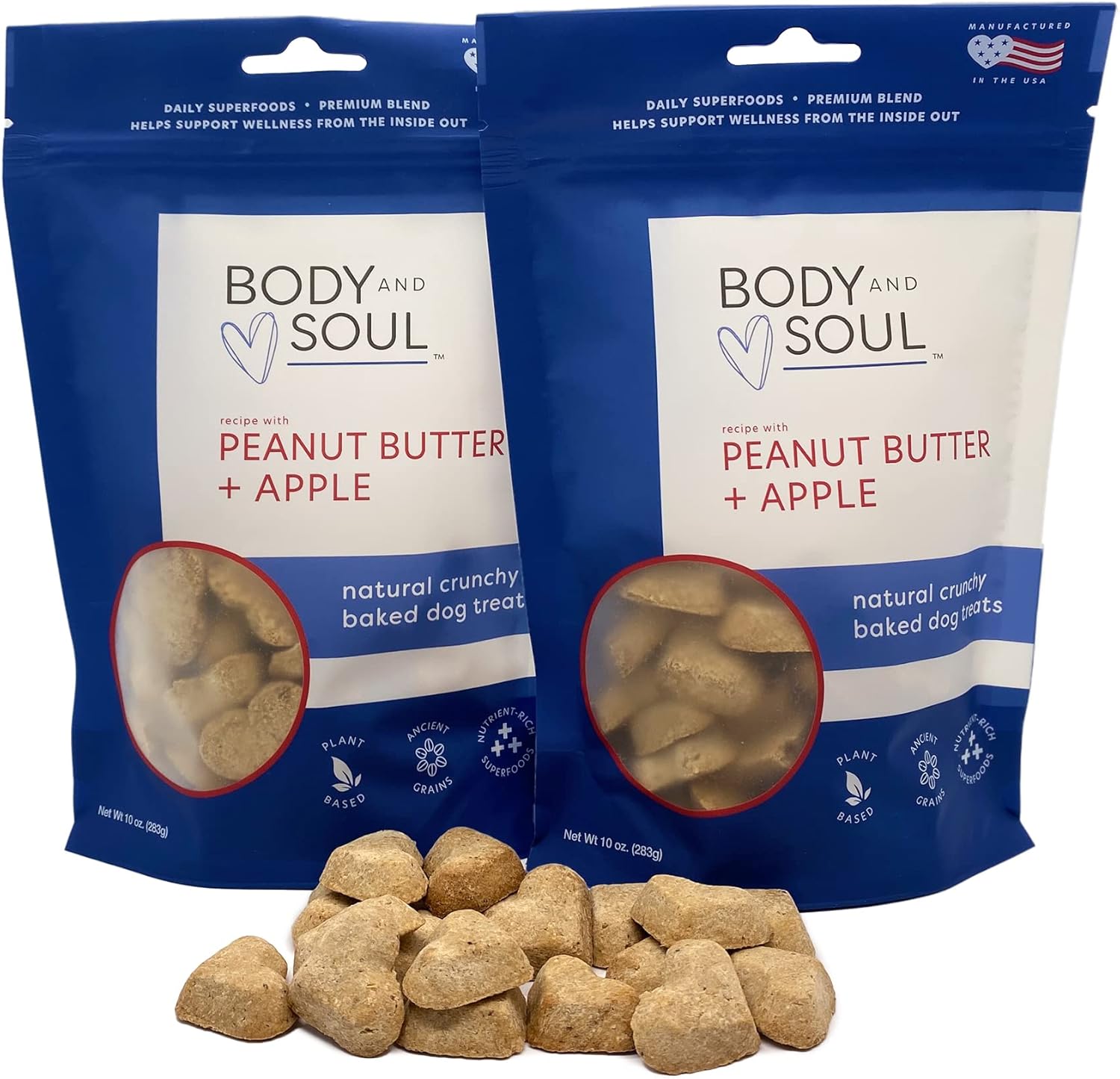 Body and Soul Pumpkin + Leafy Greens Crunchy Dog Treat - Superfood Biscuits Baked with Oats Barley & Quinoa - All-Natural Plant Based Clean Protein, No Additives or Fillers - Made in USA 2 Pack (20oz)
