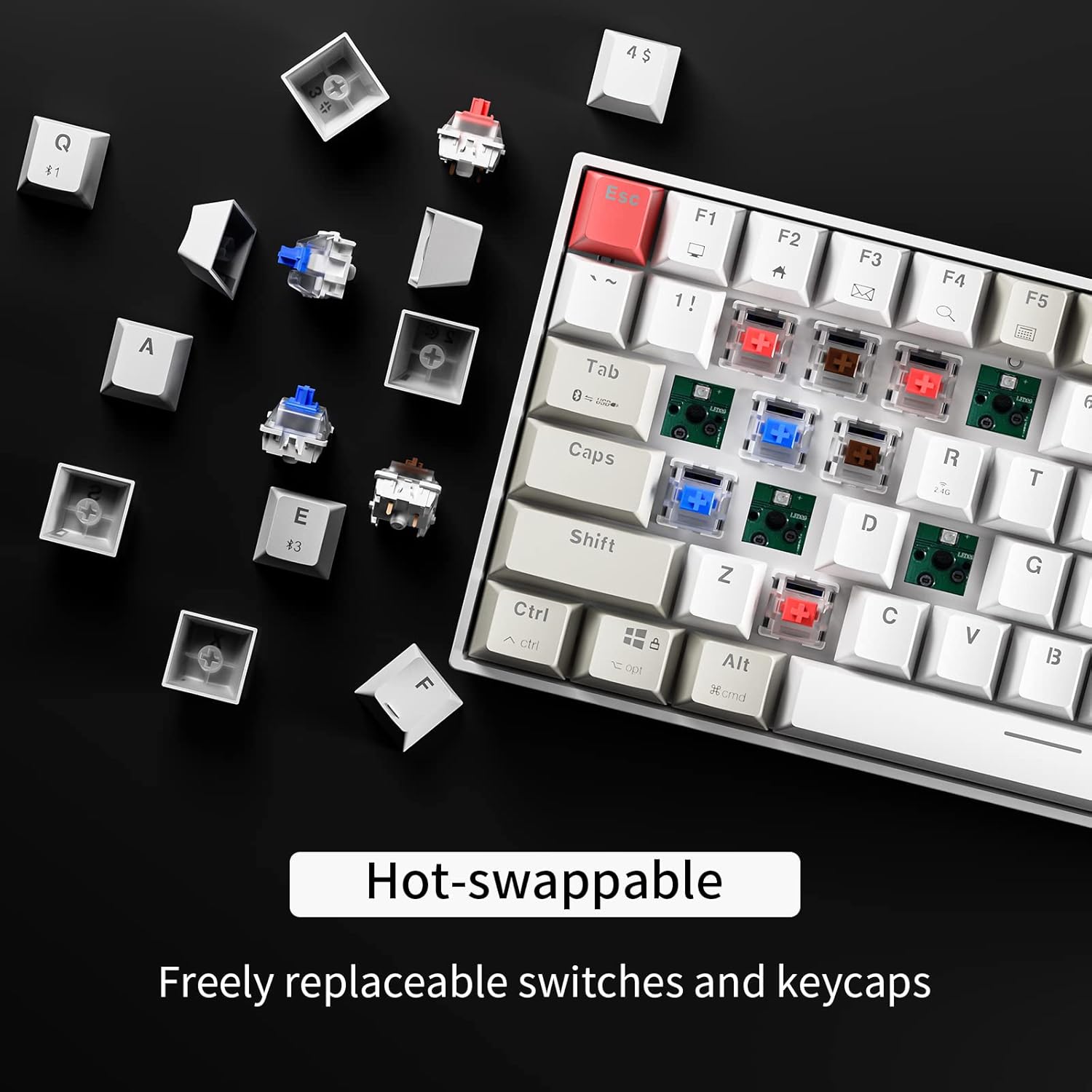 Newmen GM840 Wireless Mechanical Keyboard,Wired/Bluetooth/2.4G 75% Compact RGB Backlit Hot Swappable Mini Gaming Keyboard,USB C 84 Keys Small Computer Keyboards for PC/Laptop/Win/Mac,Red Switches