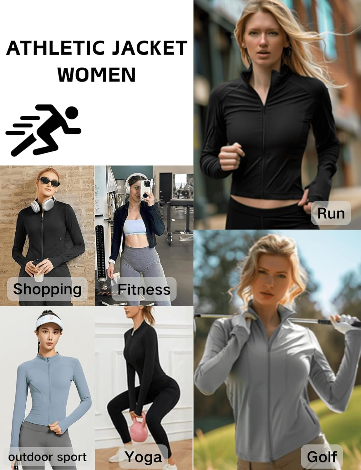 Athletic Jackets For Women Full Zip, Lightweight Long Sleeve Workout Jackets With Thumb Holes