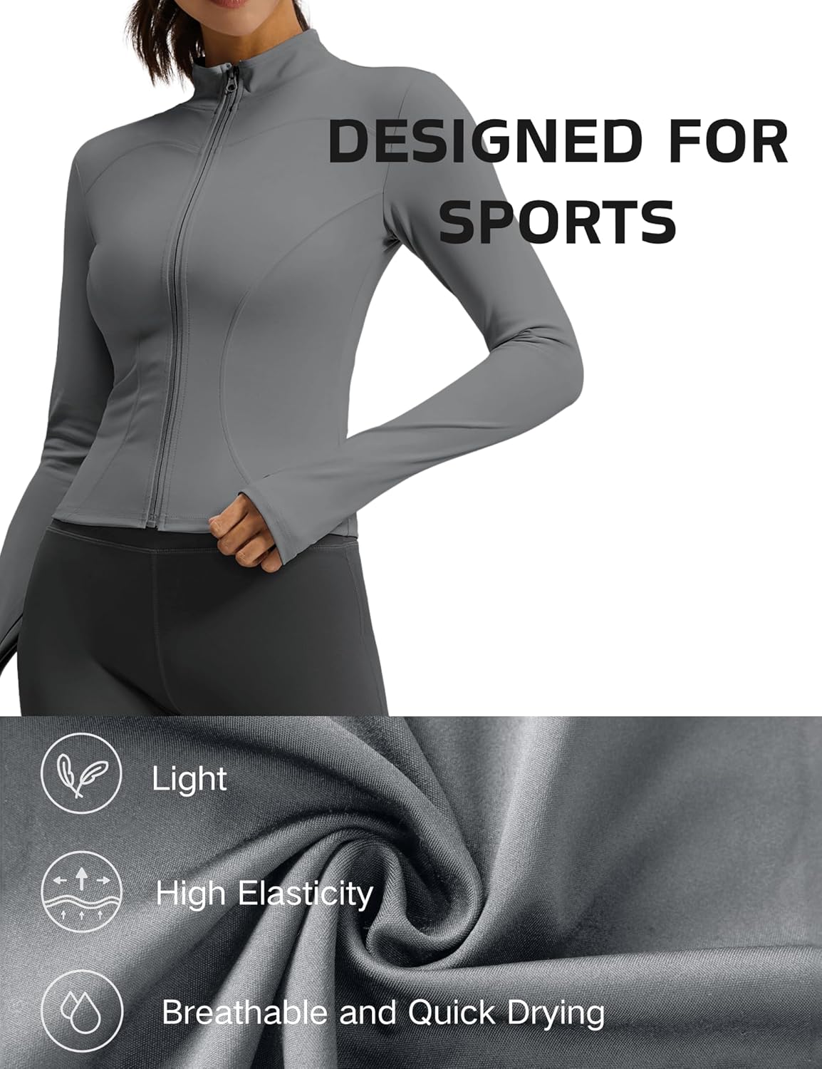 Athletic Jackets For Women Full Zip, Lightweight Long Sleeve Workout Jackets With Thumb Holes