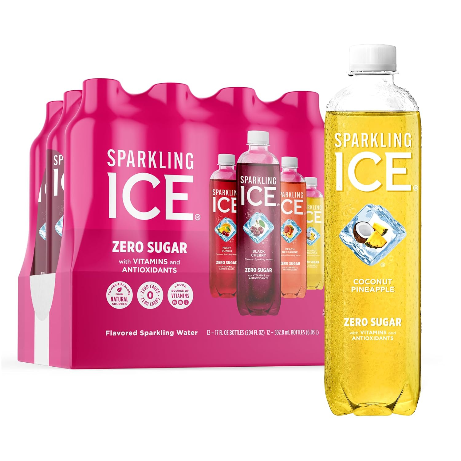Sparkling Ice Purple Variety Pack, Flavored Water, Zero Sugar, with Vitamins and Antioxidants, 17 fl oz, 12 count (Black Raspberry, Cherry Limeade, Orange Mango, Kiwi Strawberry)