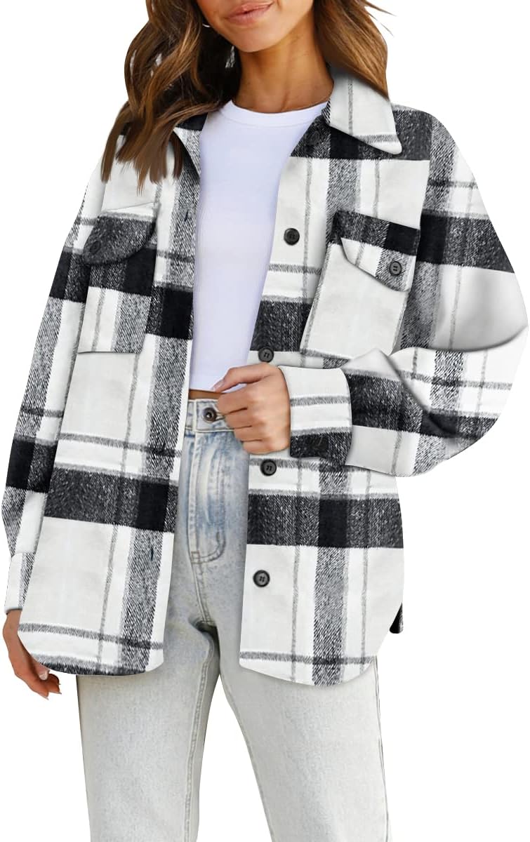 AUTOMET Shackets for Women Plaid Flannel Shirts Fall Winter Jackets Cute Tops Trendy Western Cowgirl Outfits Teen Girls Coats