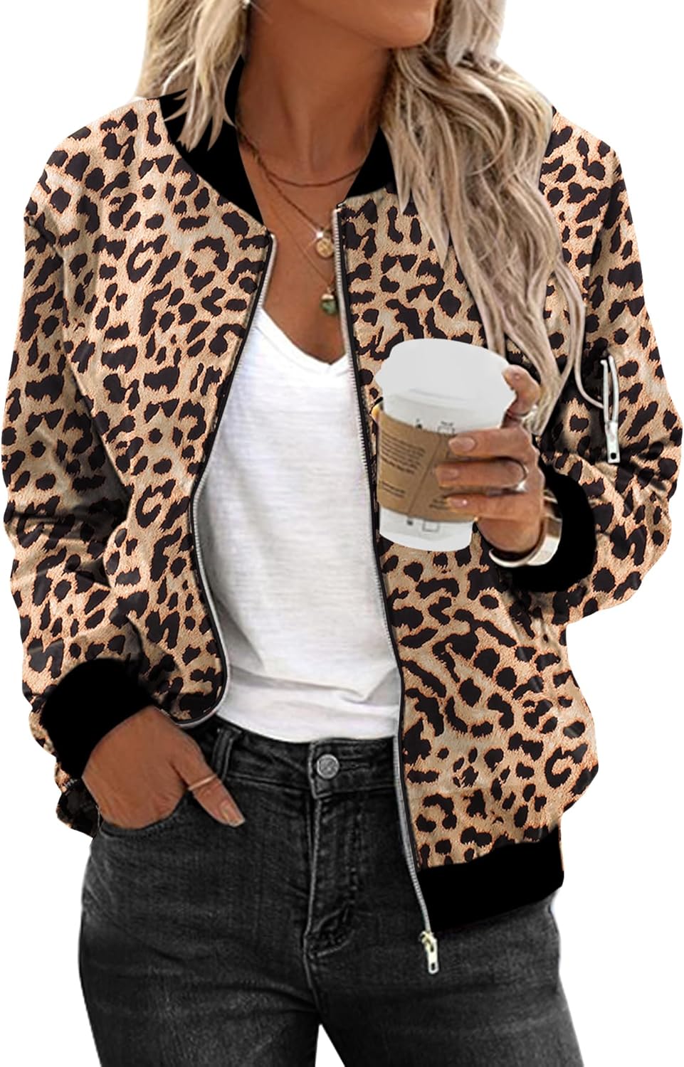 Zeagoo Women's Bomber Jacket Casual Coat Zip Up Spring Fall Clothes with Pockets S-XXL