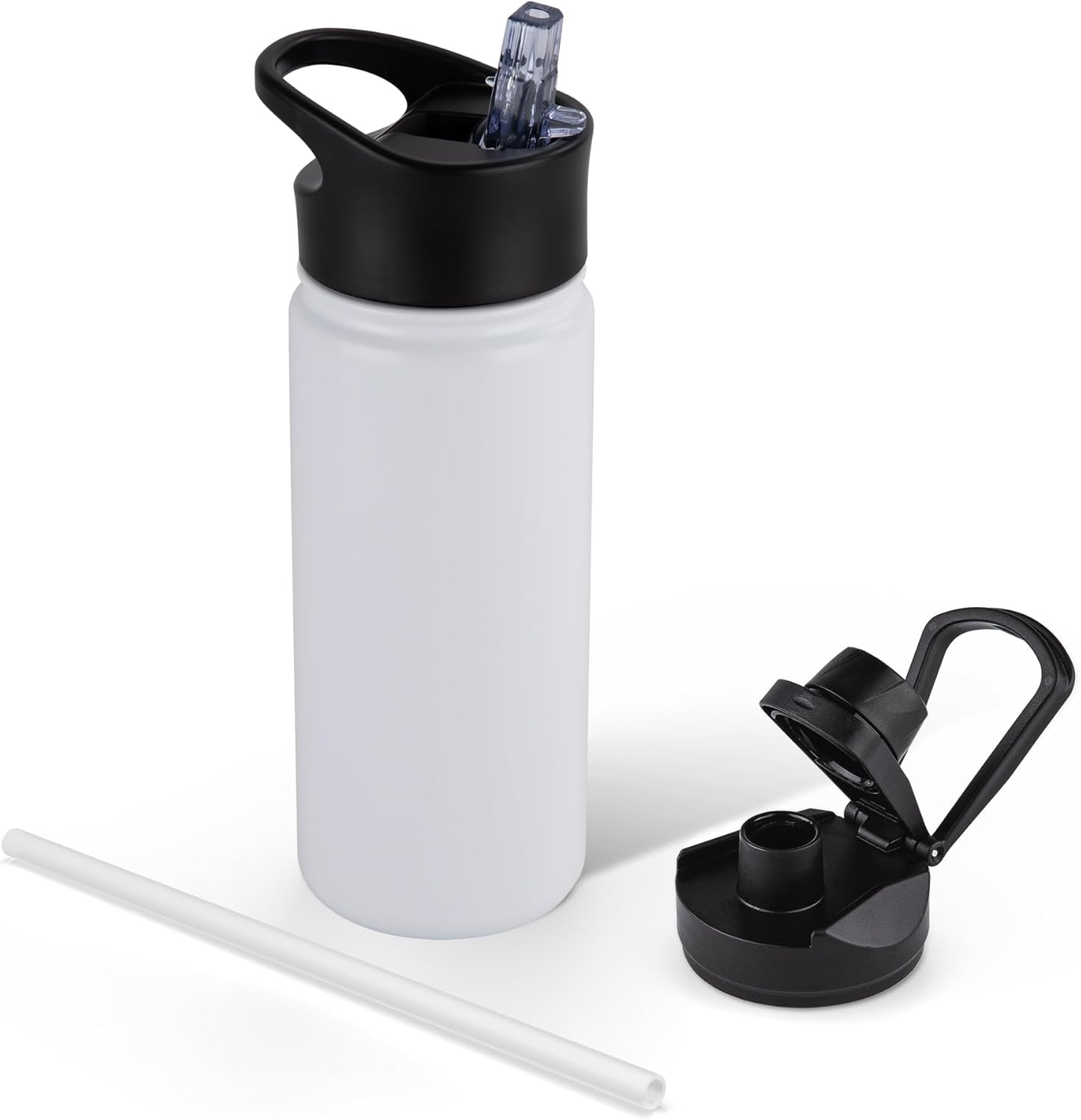 40 oz Insulated Water Bottle with Straw, Stainless Steel Sports Water Bottles with 2 Lids (Straw and Wide Mouth lid), Double Wall Vacuum, Leakproof, BPA-Free, Black