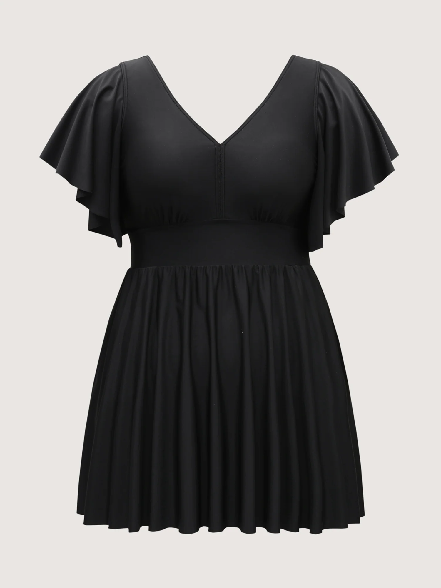 Ruffled Sleeve Fit and Flare Swim Dress