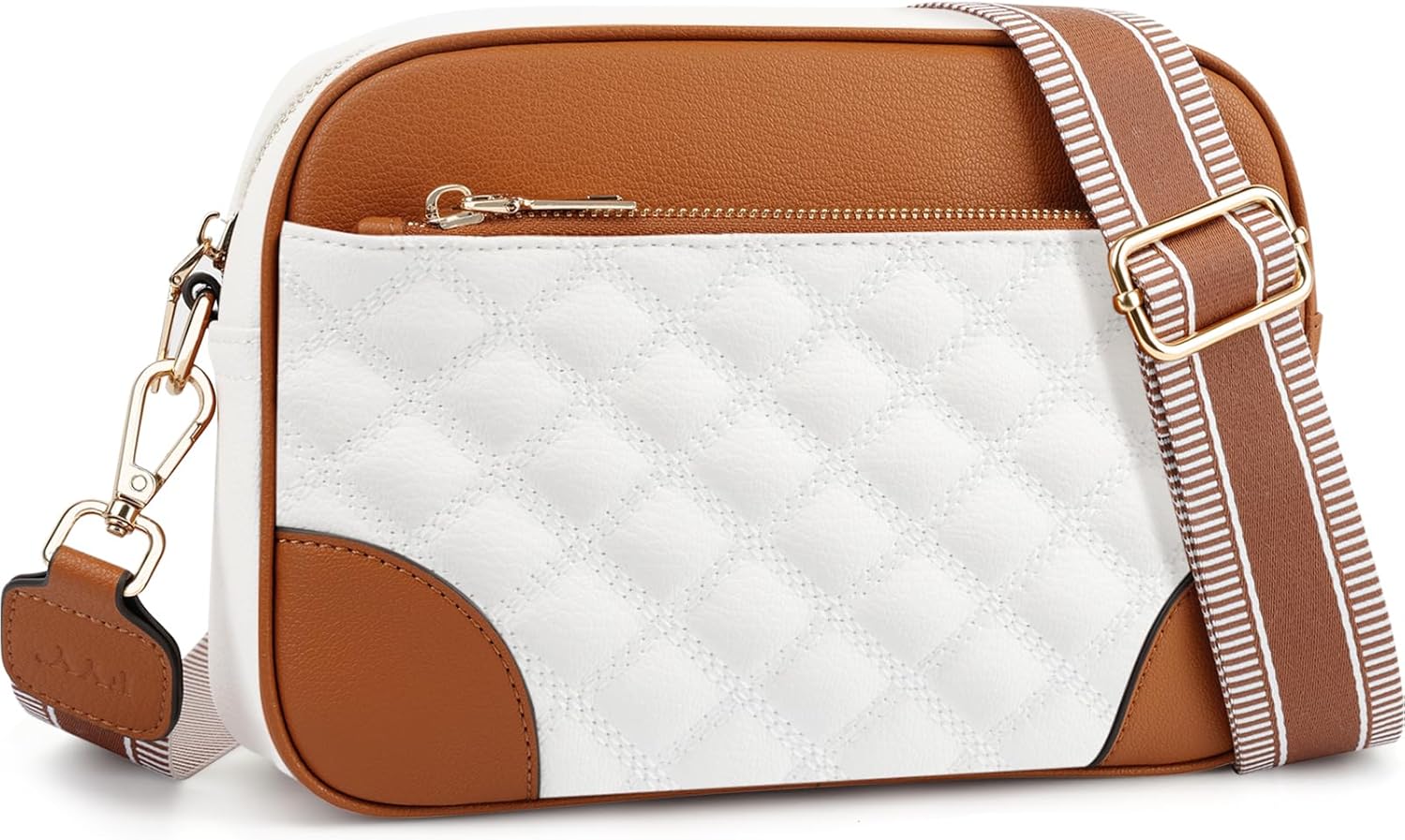 FYY Small Crossbody Bags for Women Quilted Vegan Leather Crossbody Purses for Women Travel with Adjustable Shoulder Strap