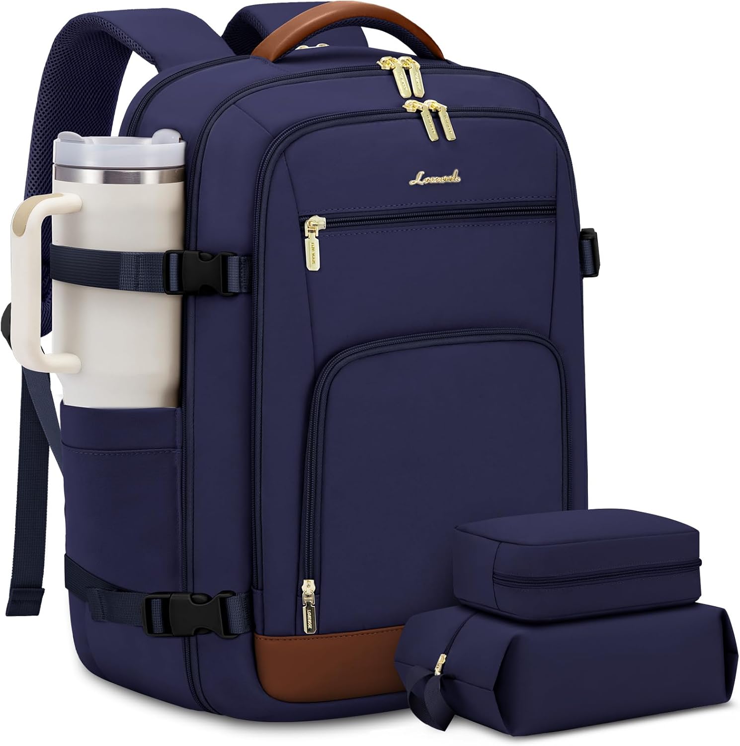 LOVEVOOK Travel Backpack For Women, 40L Carry On Backpack Flight Approved, TSA Personal Item Travel Bag Fits 17 Inch Laptop, Business Weekender Overnight Waterproof Daypack With 2 Cubes, Grey-Pink