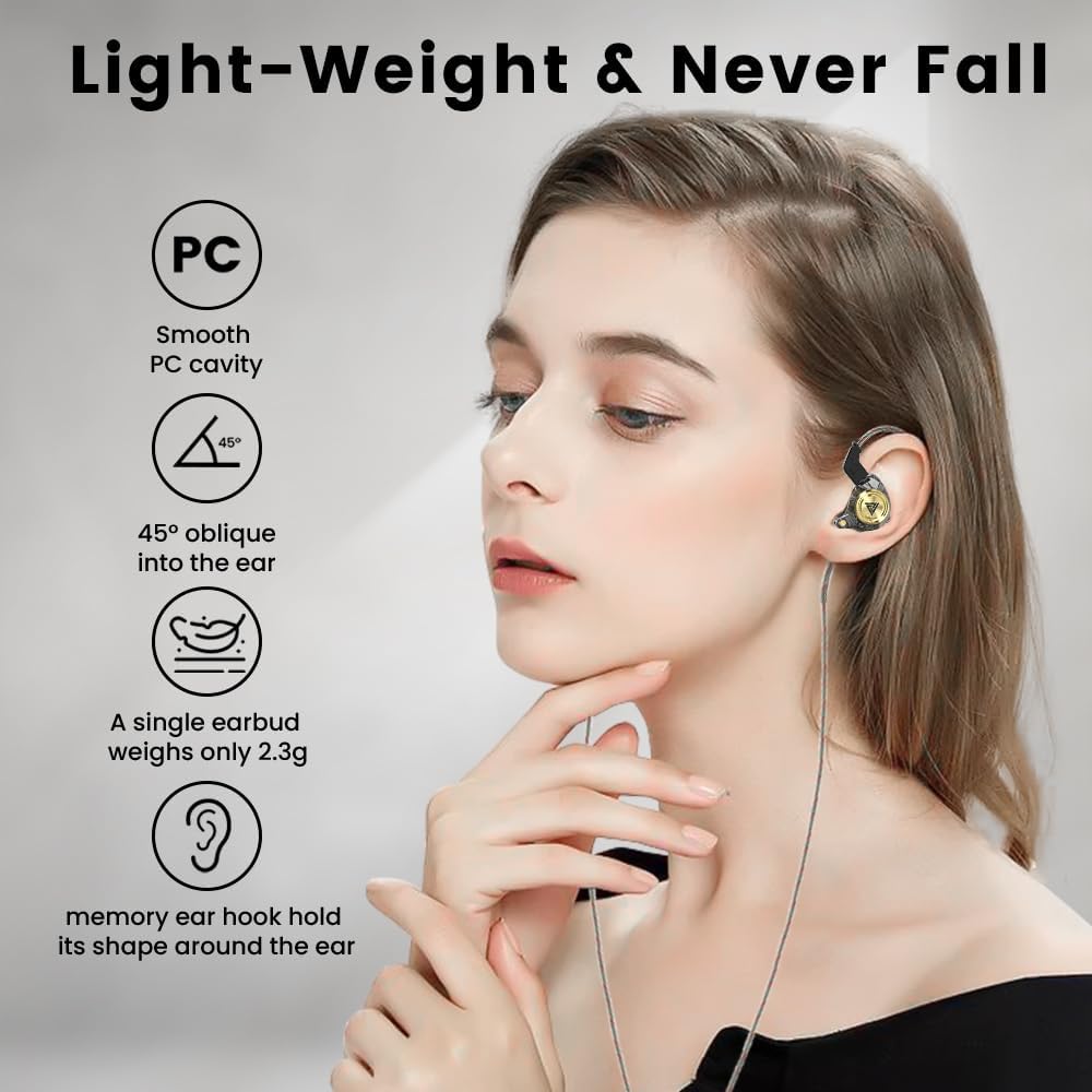 Wired Gaming Earbuds, Ak3file in Ear Monitors, Deep Bass Sound Wired Earbuds, HiFi in Ear Headphones with 1DD 10mm Dynamic Driver, IEM for Music Gaming Video Calling (Black)