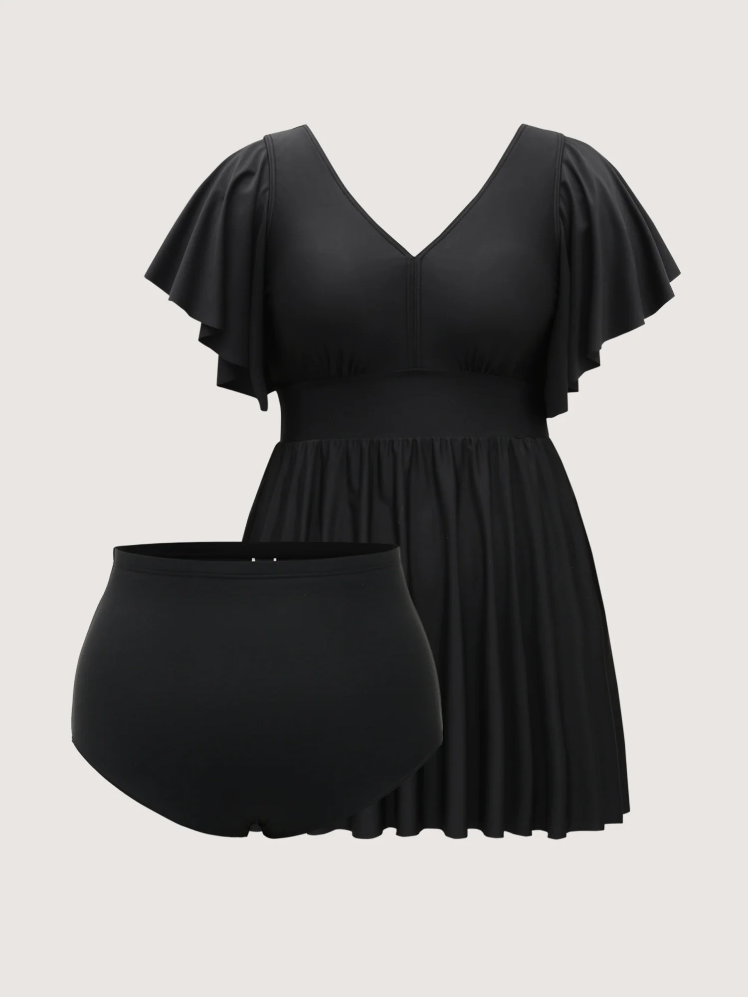 Ruffled Sleeve Fit and Flare Swim Dress