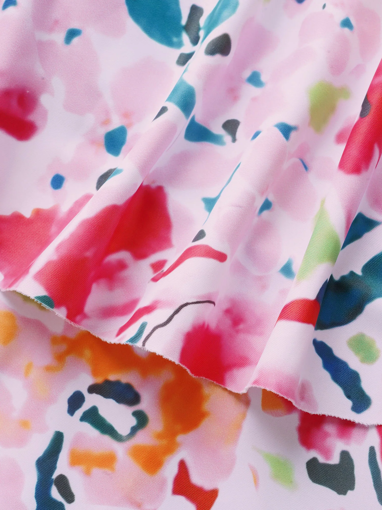 Tropical Adjustable Straps Cold Shoulder Ruffles Trim Swim Dress