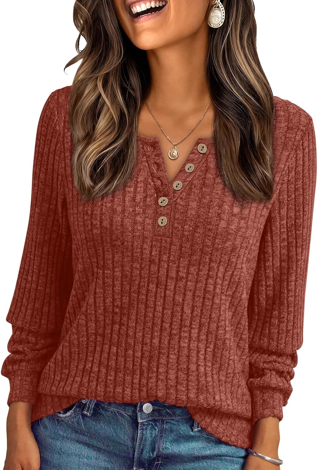 AUTOMET Long Sleeve Henley Shirts Women's Business Casual Lightweight Tunic Sweater Tops