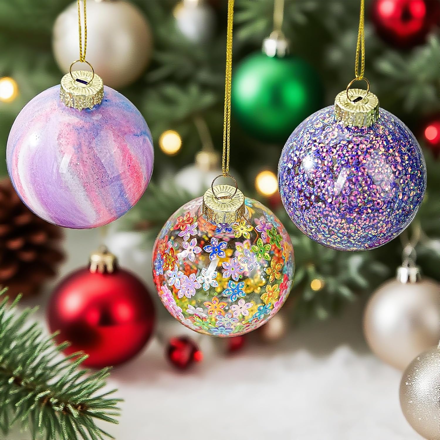 6pcs Glass Christmas Balls Ornaments 2.4 Inch Glittering Christmas Tree Ornament Multicolor Christmas Ornaments for Xmas Hanging Tree Decorations Party Decor