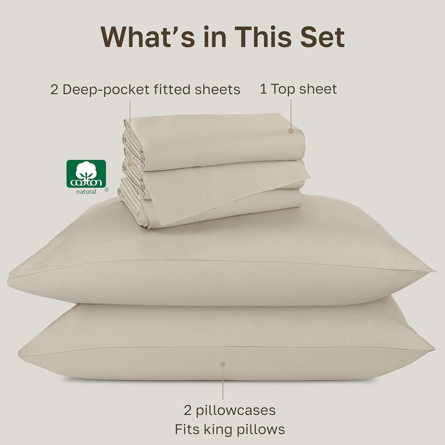 California Design Den Split King Sheet Set - Luxury 800 Thread Count, 100% Cotton Sateen, Bedding Set with Deep Pockets Sheets - Beige