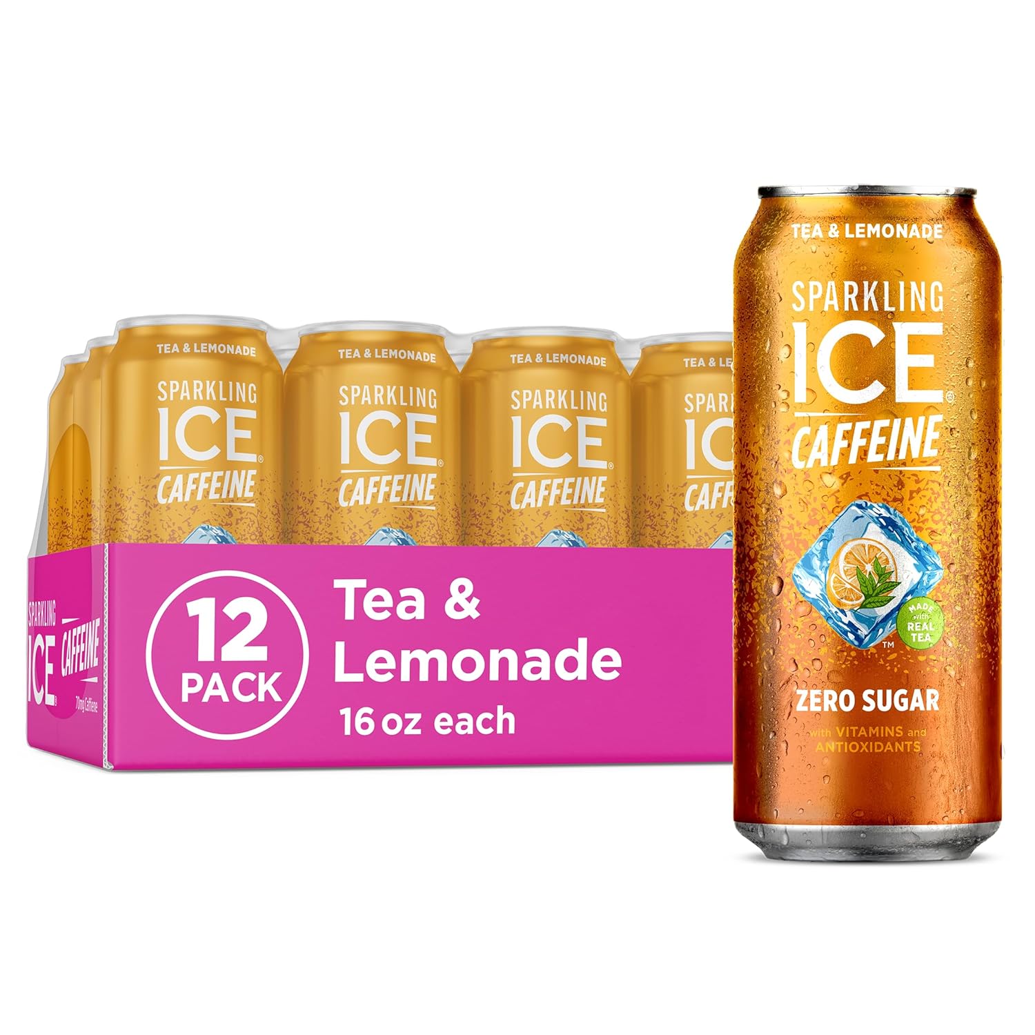 Sparkling Ice Caffeine Black Raspberry Sparkling Water with Caffeine, Zero Sugar, with Antioxidants and Vitamins,16 fl oz Cans (Pack Of 12)