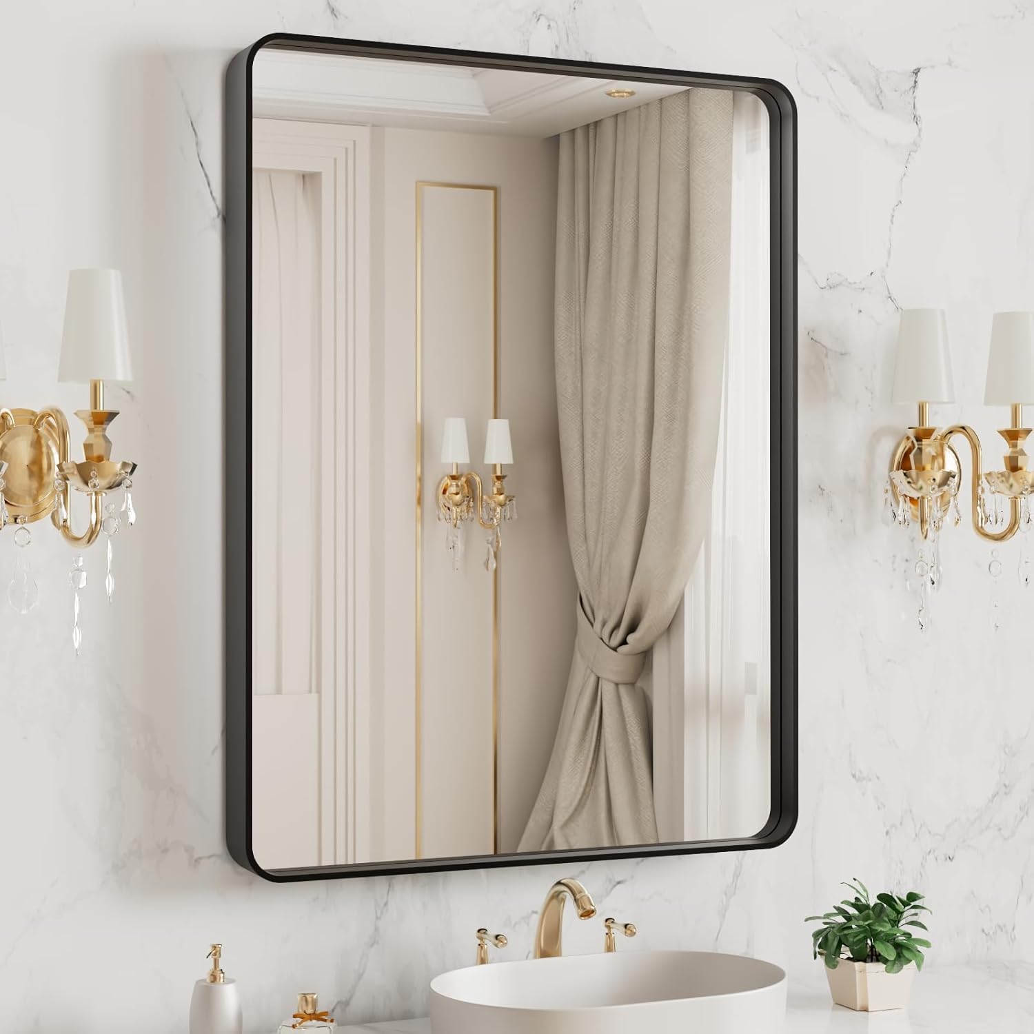 LOAAO 40X36 Inch Black Metal Framed Bathroom Mirror for Wall, Matte Black Bathroom Vanity Mirror Farmhouse, Anti-Rust, Tempered Glass, Hangs Horizontally or Vertically