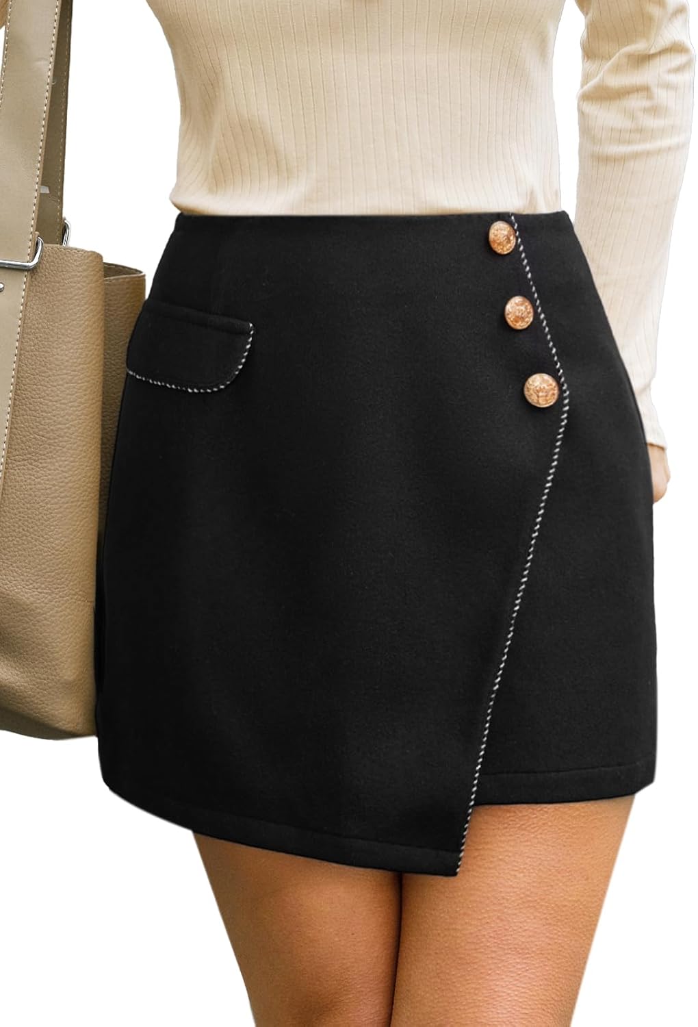CUPSHE Women Mini Plaid Skirts Tweed High Waist Bodycon Pencil Hem Fall Winter Dressy Outfits Shorts