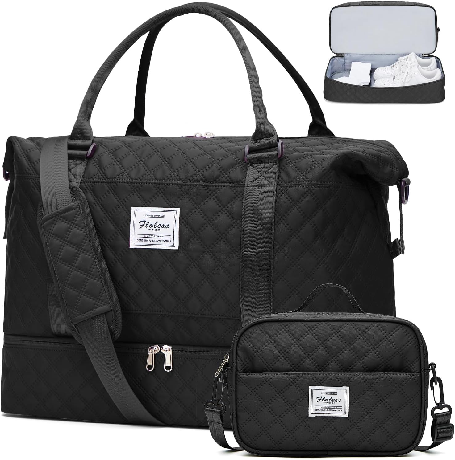 Weekender Bags for Women,Personal Item Travel Bag with Shoes Compartment,Overnight Travel Duffel Bag with Toiletry Bag