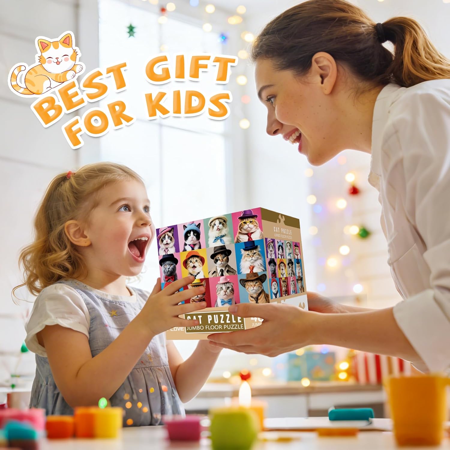 Jumbo Floor Puzzle for Kids,48 Piece Cat Jigsaw Puzzles,Pet Learning Educational Toys for Toddlers Ages 3-5,Children Gift for Boy Girl Ages 4-8