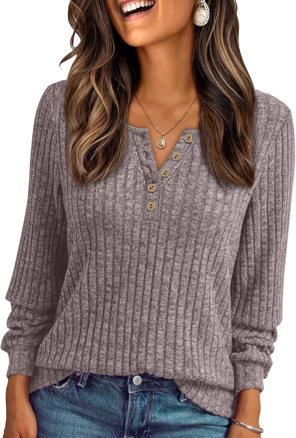 AUTOMET Long Sleeve Henley Shirts Women's Business Casual Lightweight Tunic Sweater Tops