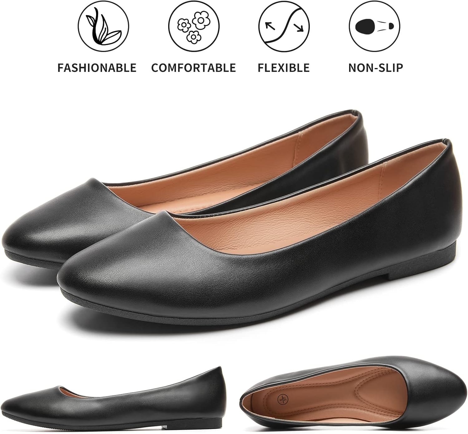 Hash Bubbie Women's Flats Shoes Ballet Flats Dress Shoes Comfortable PU Leather Slip on Shoes for Women