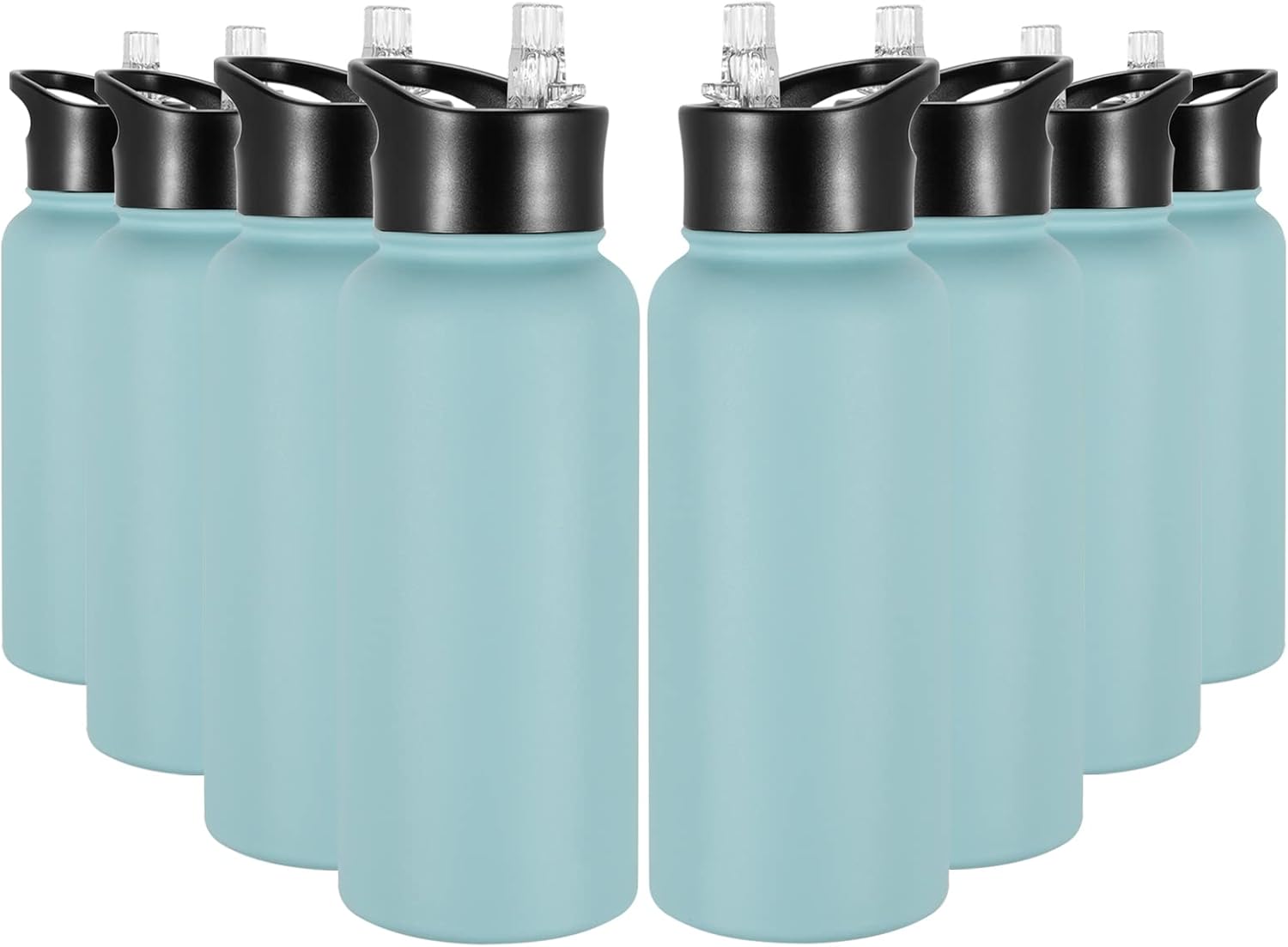 40 oz Insulated Water Bottle with Straw, Stainless Steel Sports Water Bottles with 2 Lids (Straw and Wide Mouth lid), Double Wall Vacuum, Leakproof, BPA-Free, Black