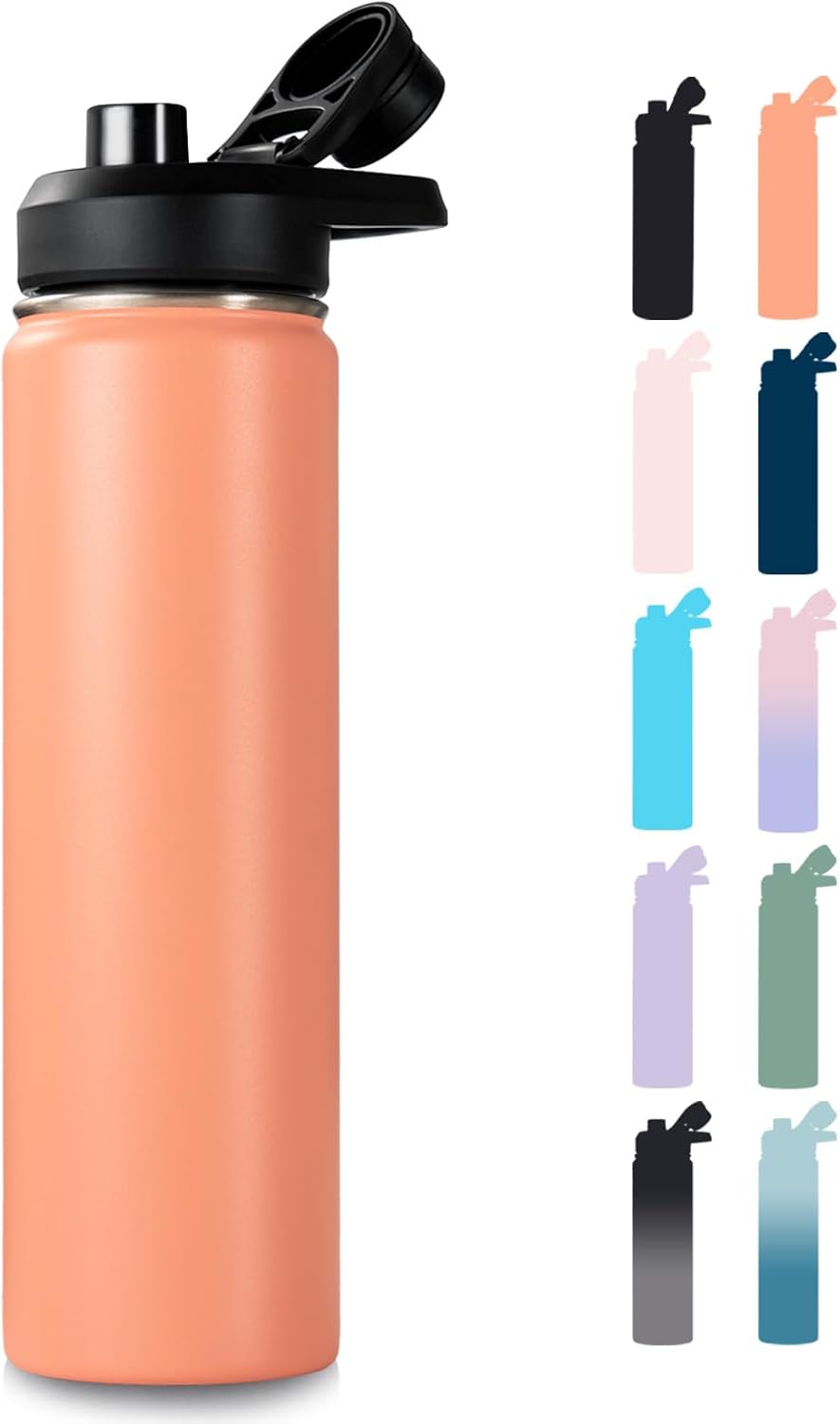 24 oz Insulated Water Bottle with Handle, 304 Stainless Steel Water Bottles with Wide Mouth, Double Wall Vacuum Sports Water Bottle, BPA Free, Keep Cold and Hot, Blue&Black
