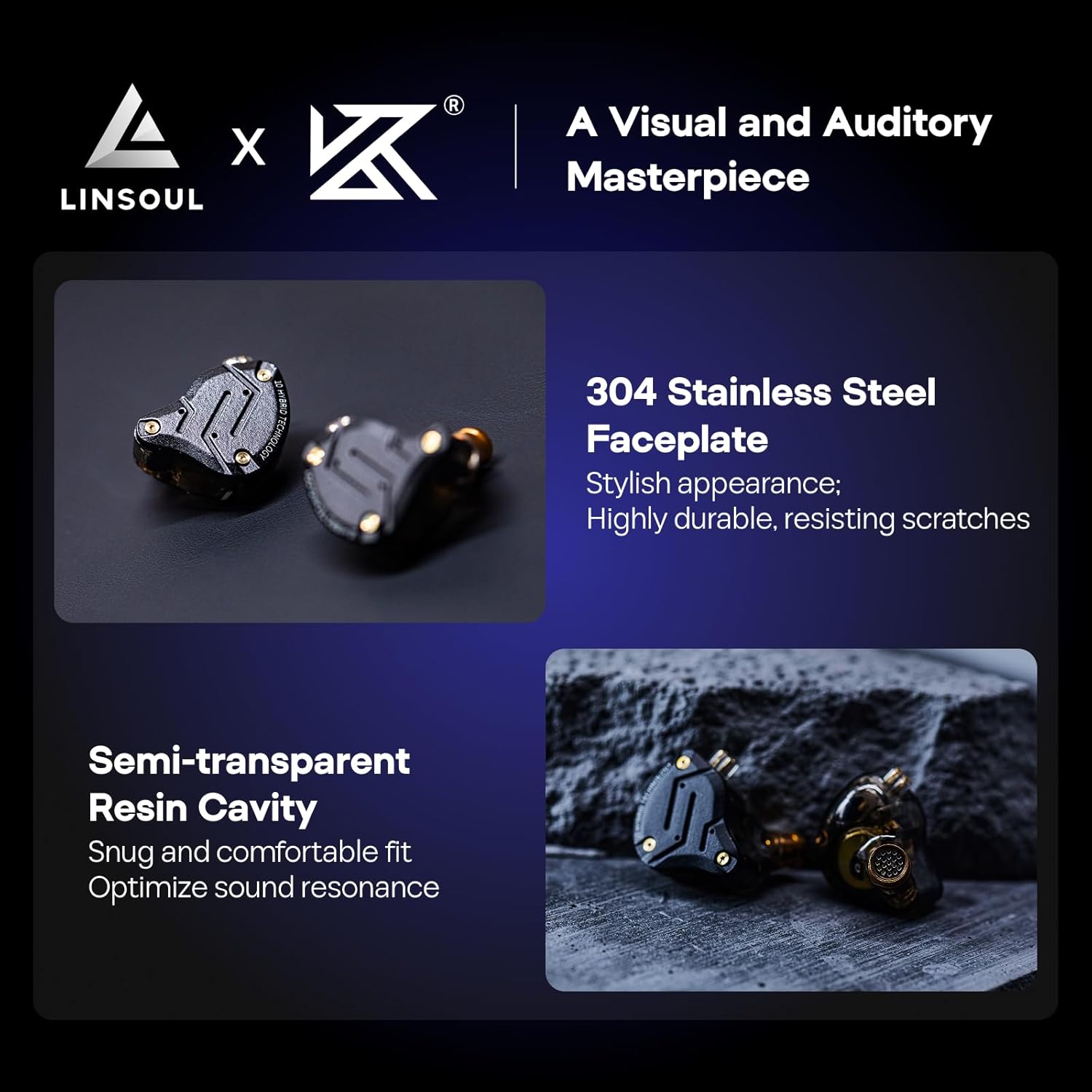 Linsoul KZ ZS10 Pro, 4BA+1DD 5 Driver in Ear Monitor, HiFi Wired Earbuds, Gaming Earbuds, Hybrid IEM Earphones with Stainless Steel Faceplate, Detachable Cable for Musician(Without Mic, Dark Black)