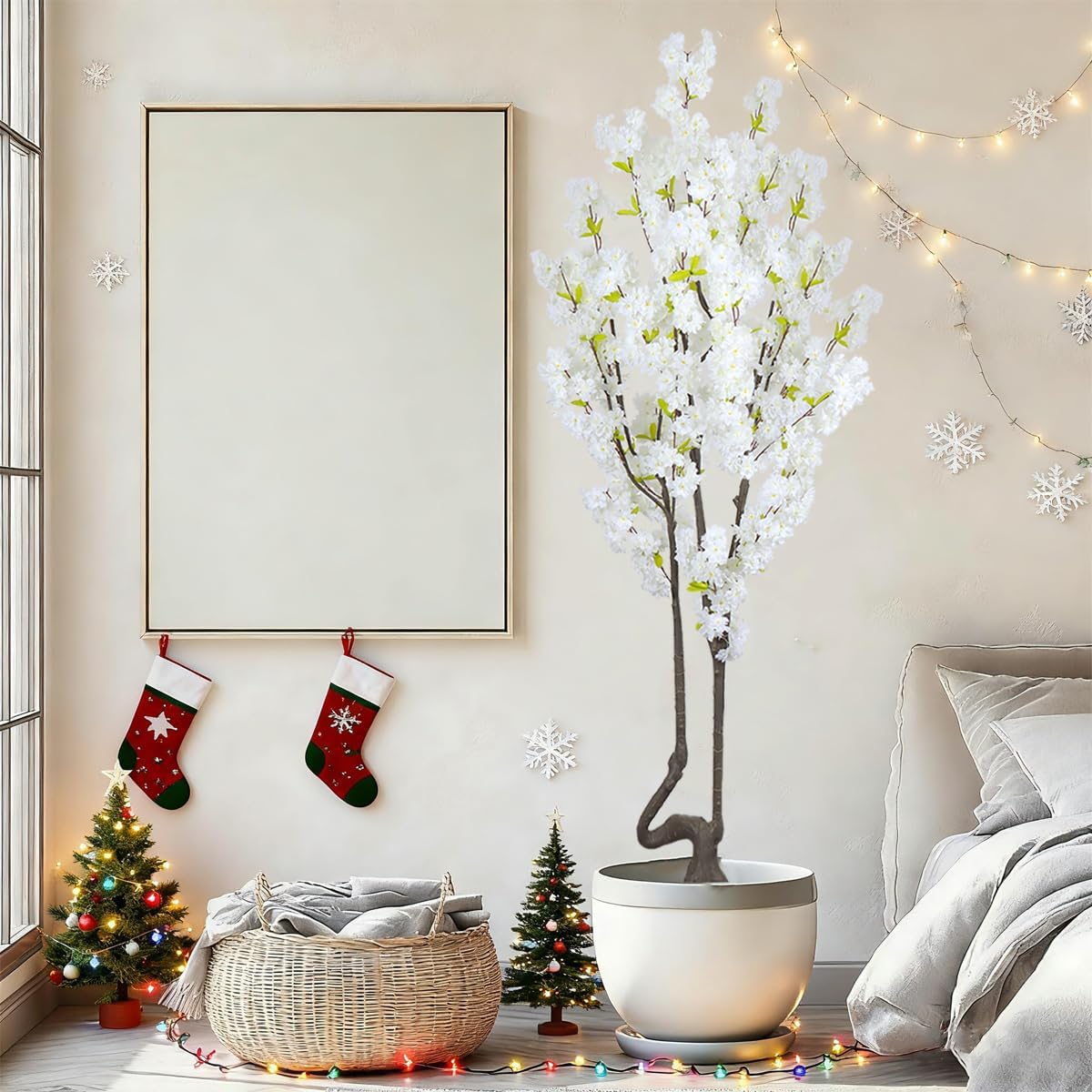 Artificial Cherry Blossom Tree 6ft Tall Indoor Faux White Flower Tree,Fake Cherry Blossom Tree for Home Office Party Wedding Decor