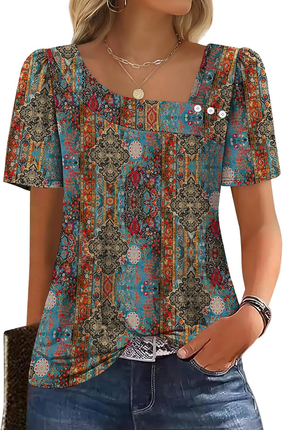 WIHOLL Womens Summer Tops Short Sleeve Shirts Square Neck Spring Outfits 2026 Fashion Clothing Blouses