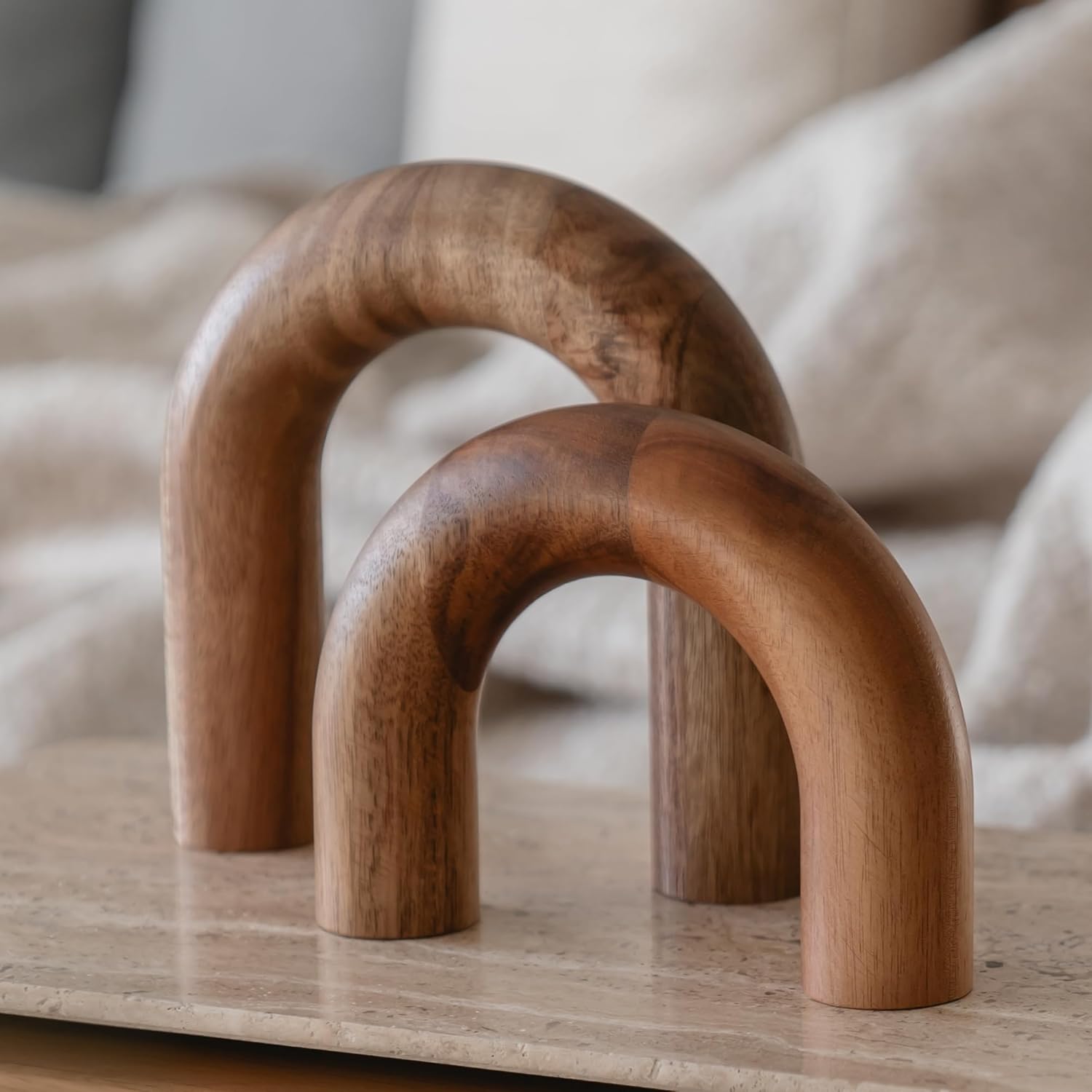 Wood Arch Decorative Objects - Modern Bookshelf Decor, Coffee Table Sculpture, Floating Shelf Decor Accents, Japandi Home Decorations for Side, Console and Entryway Table