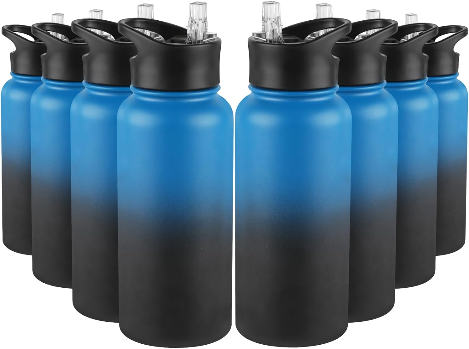 40 oz Insulated Water Bottle with Straw, Stainless Steel Sports Water Bottles with 2 Lids (Straw and Wide Mouth lid), Double Wall Vacuum, Leakproof, BPA-Free, Black