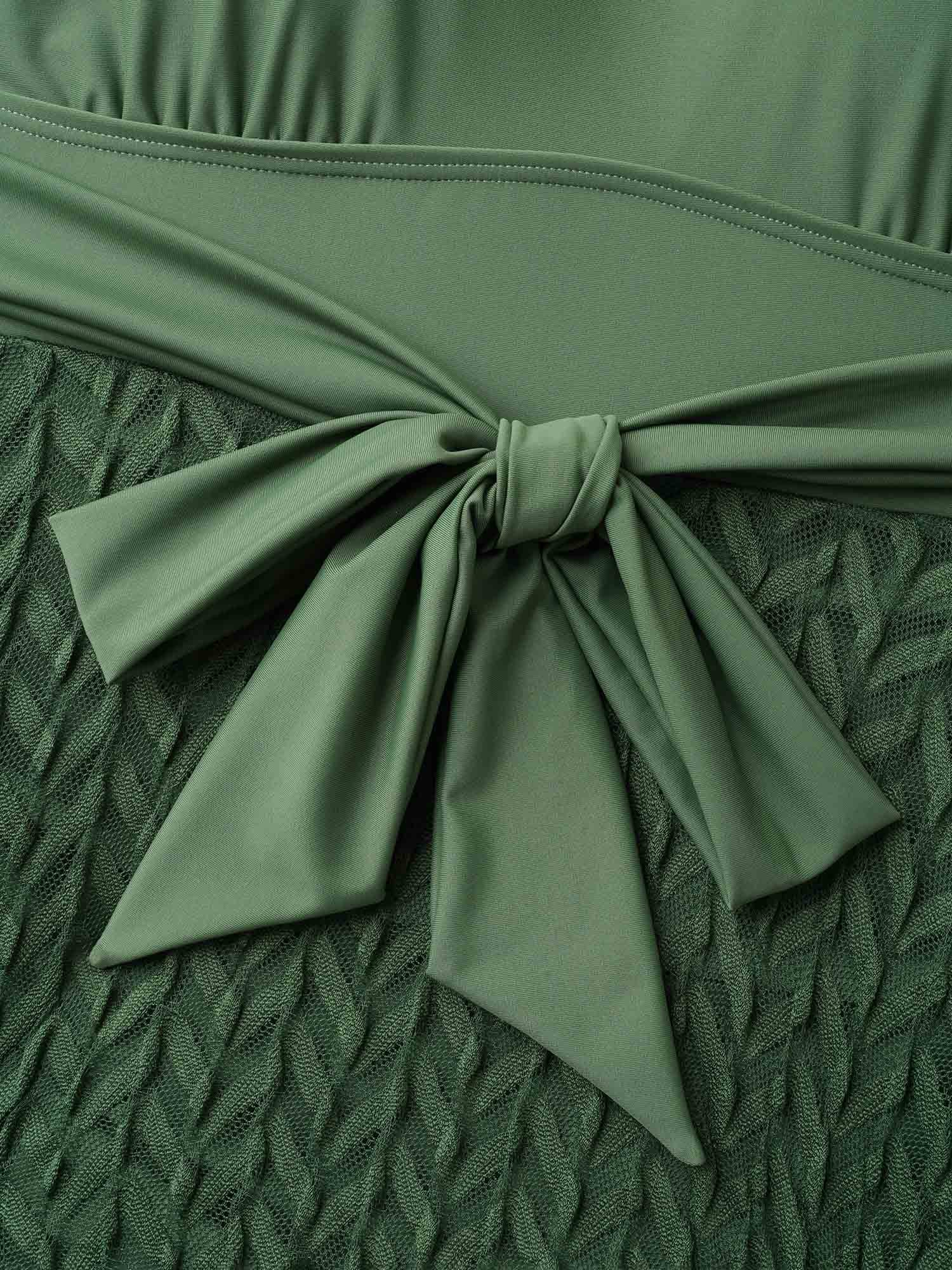 Frill Trim Belted Fit Flare Swim Dress