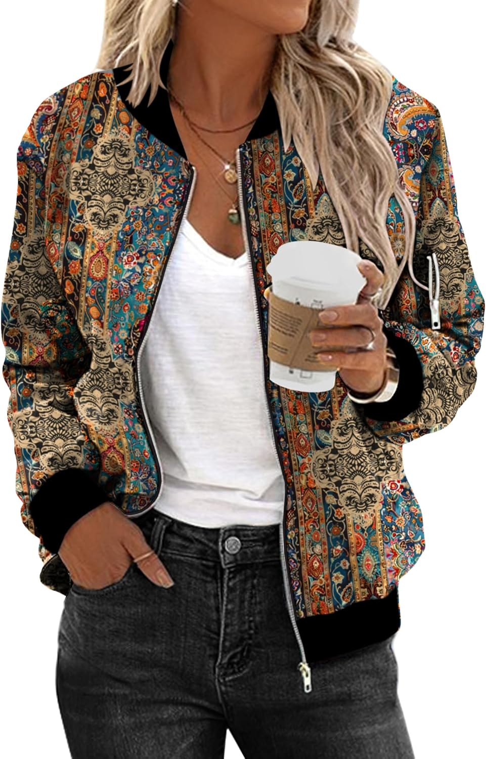 Zeagoo Women's Bomber Jacket Casual Coat Zip Up Spring Fall Clothes with Pockets S-XXL