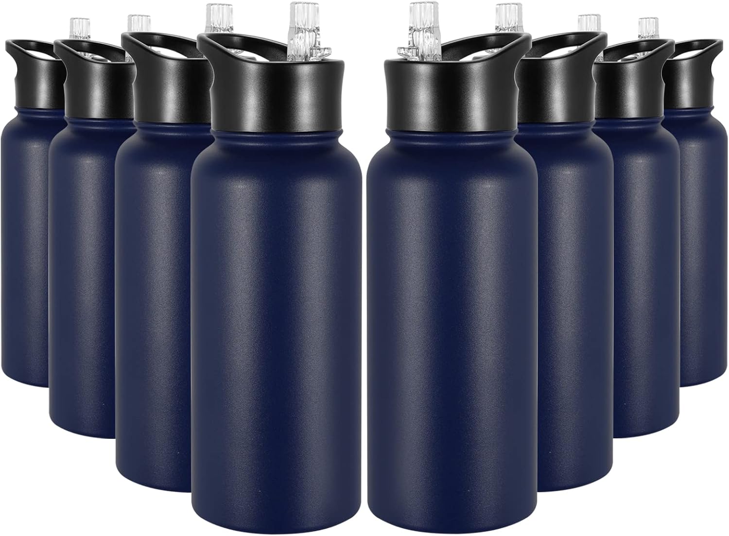 40 oz Insulated Water Bottle with Straw, Stainless Steel Sports Water Bottles with 2 Lids (Straw and Wide Mouth lid), Double Wall Vacuum, Leakproof, BPA-Free, Black