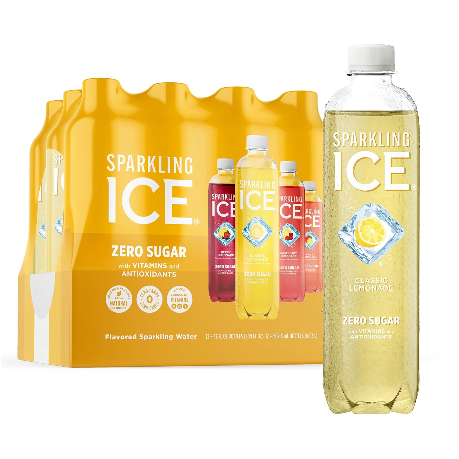 Sparkling Ice Purple Variety Pack, Flavored Water, Zero Sugar, with Vitamins and Antioxidants, 17 fl oz, 12 count (Black Raspberry, Cherry Limeade, Orange Mango, Kiwi Strawberry)