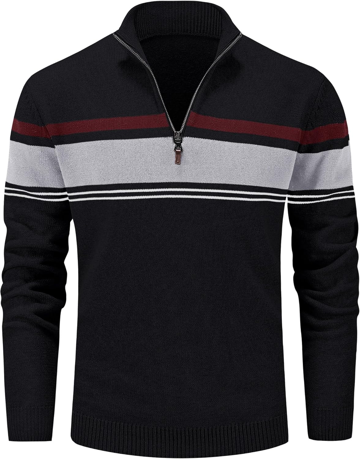 MAGCOMSEN Men's Sweaters 1/4 Zip Cotton Sweater Pullover Polo Sweaters Striped Fall Winter Warm Sweatshirts