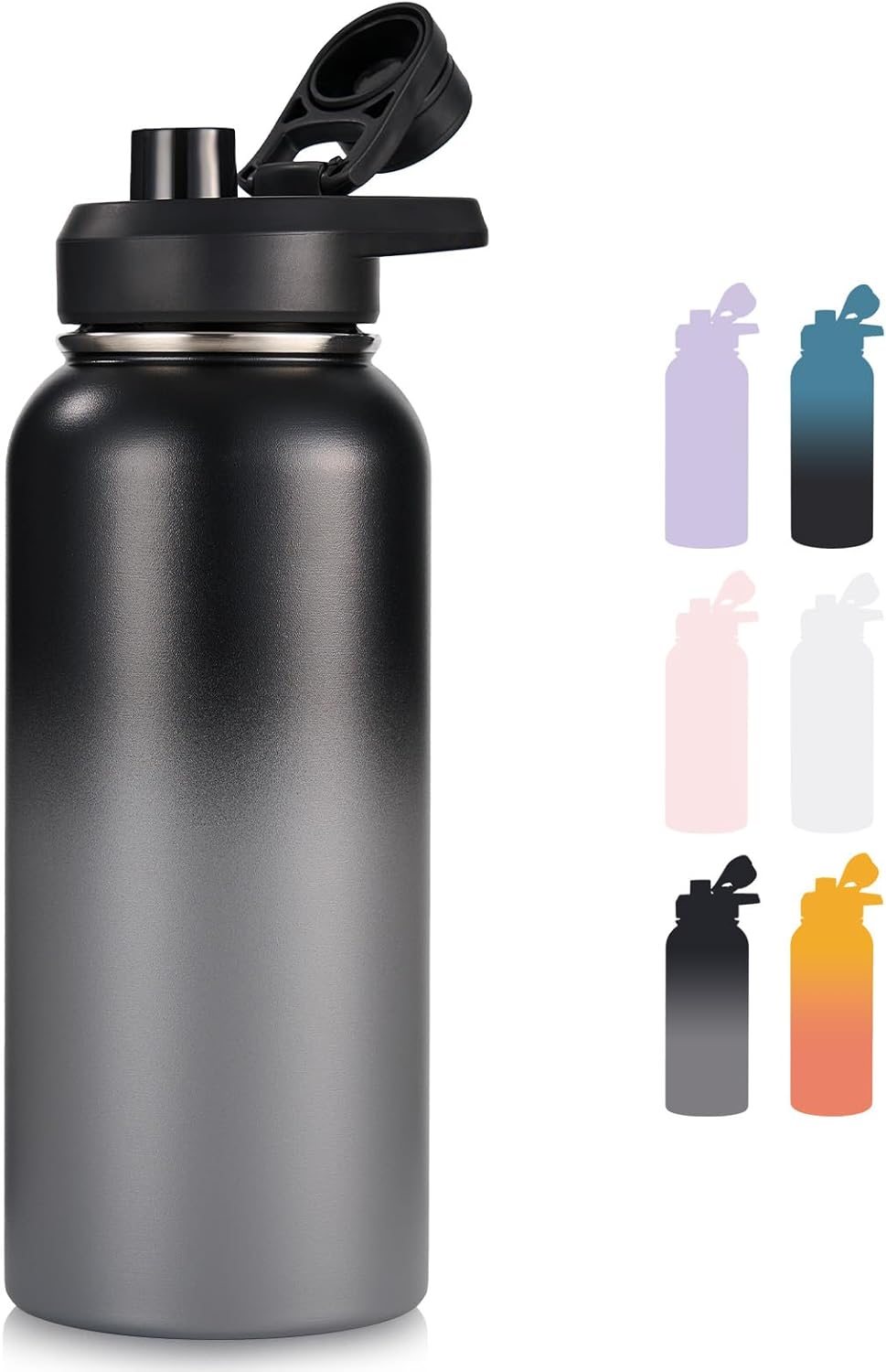 24 oz Insulated Water Bottle with Handle, 304 Stainless Steel Water Bottles with Wide Mouth, Double Wall Vacuum Sports Water Bottle, BPA Free, Keep Cold and Hot, Blue&Black
